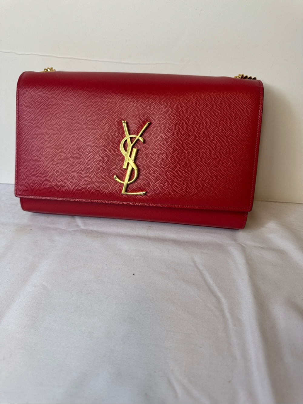 Saint Laurent Red Leather YSL Chain Shoulder Bag